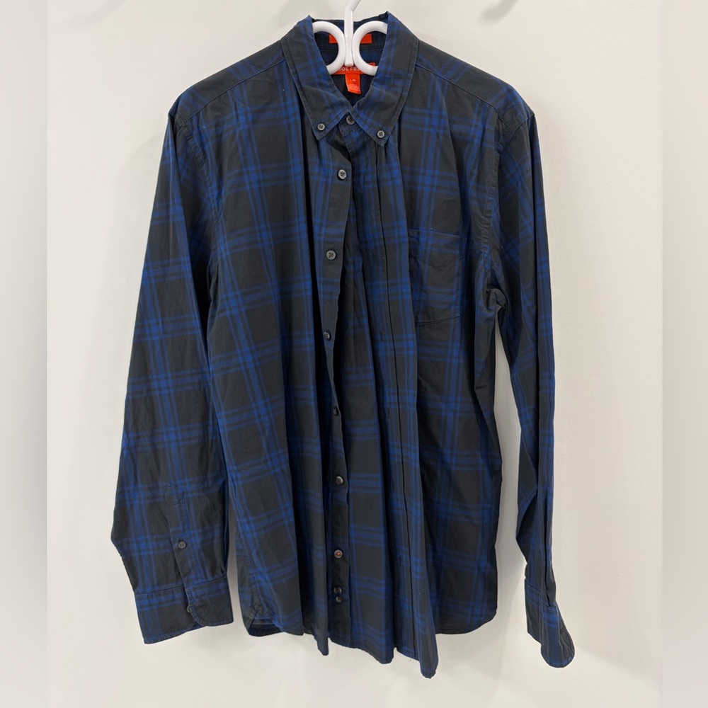 Joe Fresh Blue Plaid Button Up Long Sleeve Shirt - Large